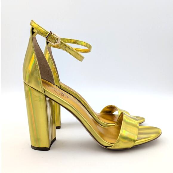 Sam Edelman Yaro Ankle Strap Heel Sandal Women's Open Toe Gold Size US8.5 EU39 - Picture 3 of 9